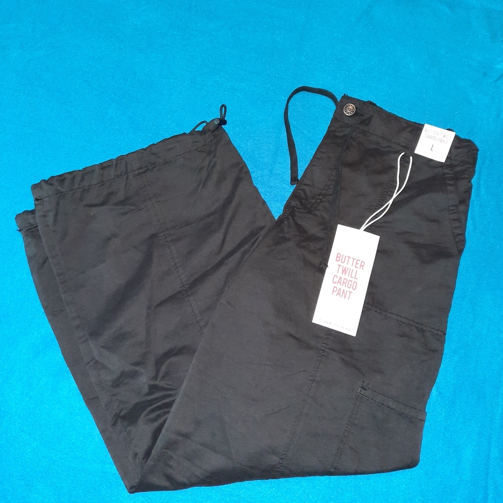 Celebrity Pink Black Cargo Pants with Elastic Waistband